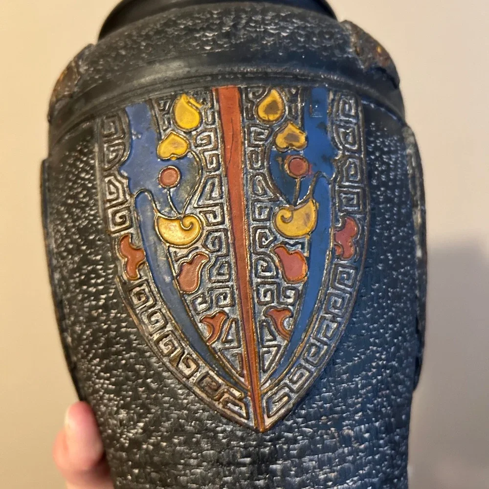 Vintage Japanese Vase Tokanabe Enamed Black Pottery Art Nouveau 1920s 30s